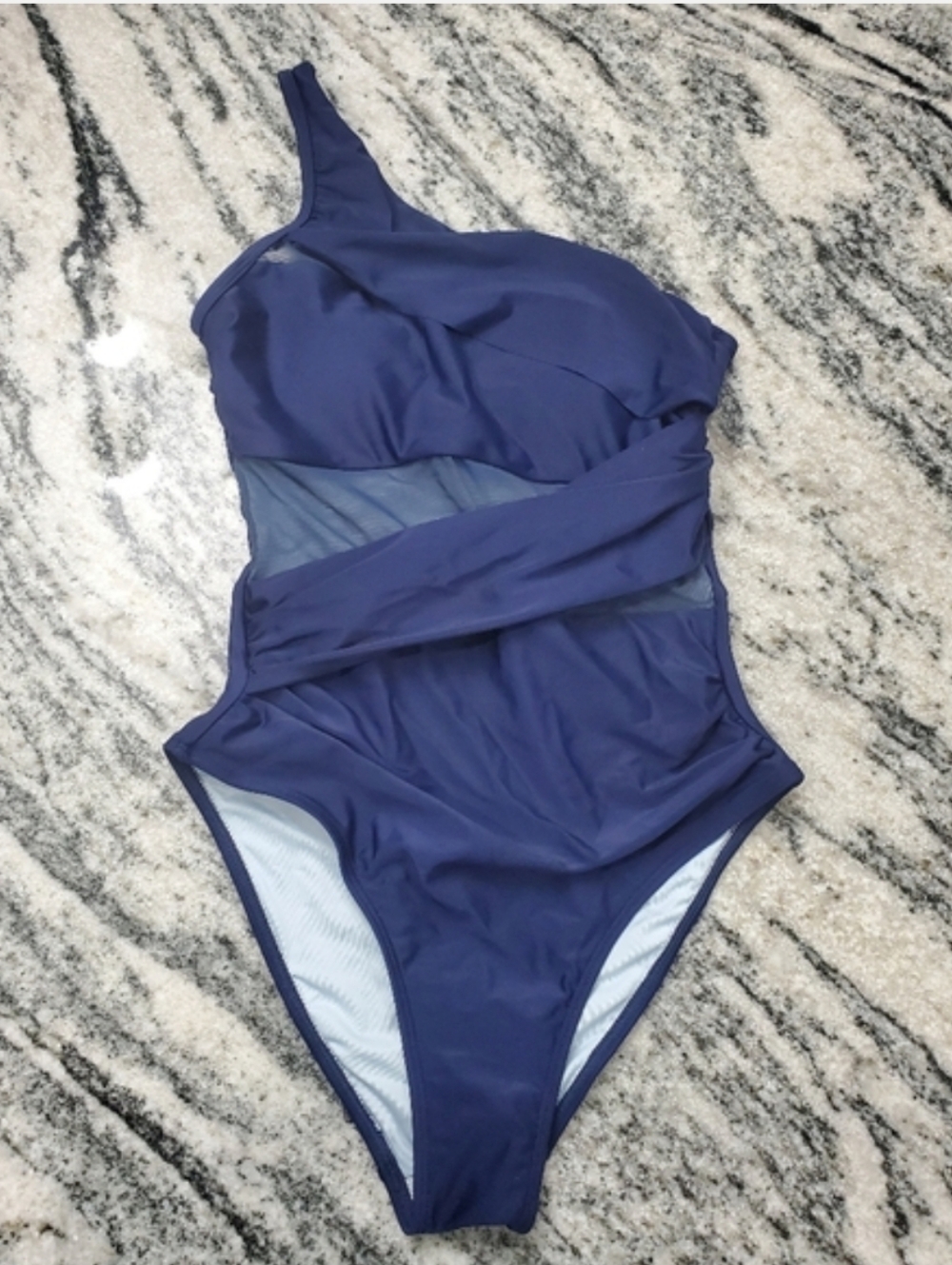 CUPSHE One Piece Tummy Control Asymmetric Neck One Shoulder Mesh Swimsuit. NEW!